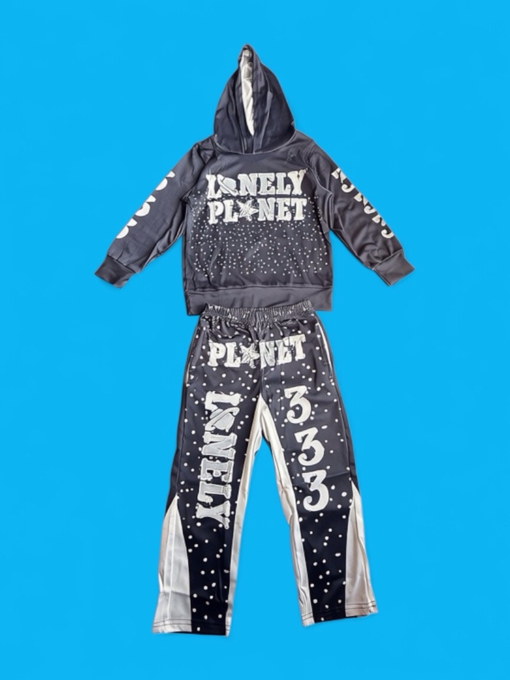 Kids Black & White ‘Lonely Planet 333’ Hoodie Tracksuit Set Size 4-5 Years NEW